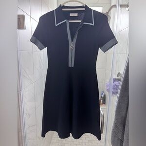 Sandro Black and Blue Sheath Mini Dress with Polo Collar
